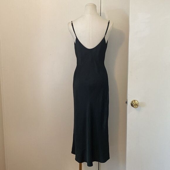 Zara Dark Green Satin Effect Cowl Neck Midi Dress Size Small - Picture 6 of 12